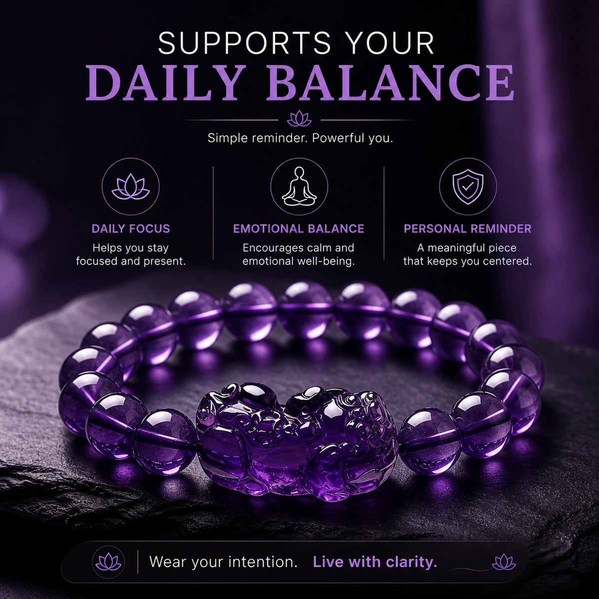 Amethyst Pixiu Bracelet — scale and proportion view
