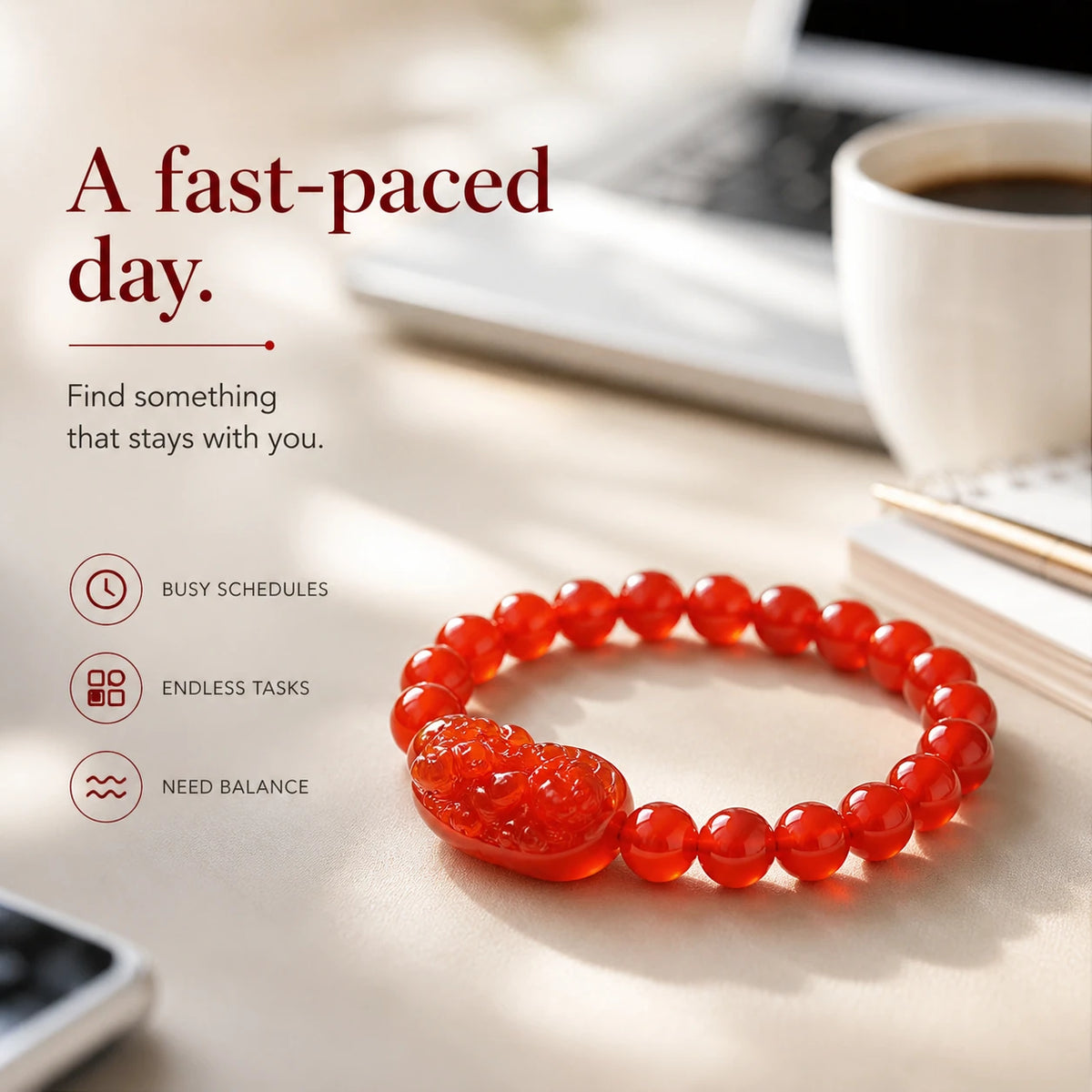 Red Agate Pixiu Bracelet — alternate angle