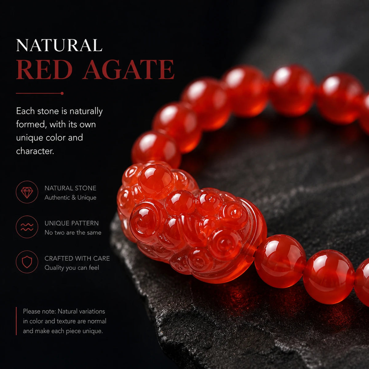 Red Agate Pixiu Bracelet — wearing or styling view