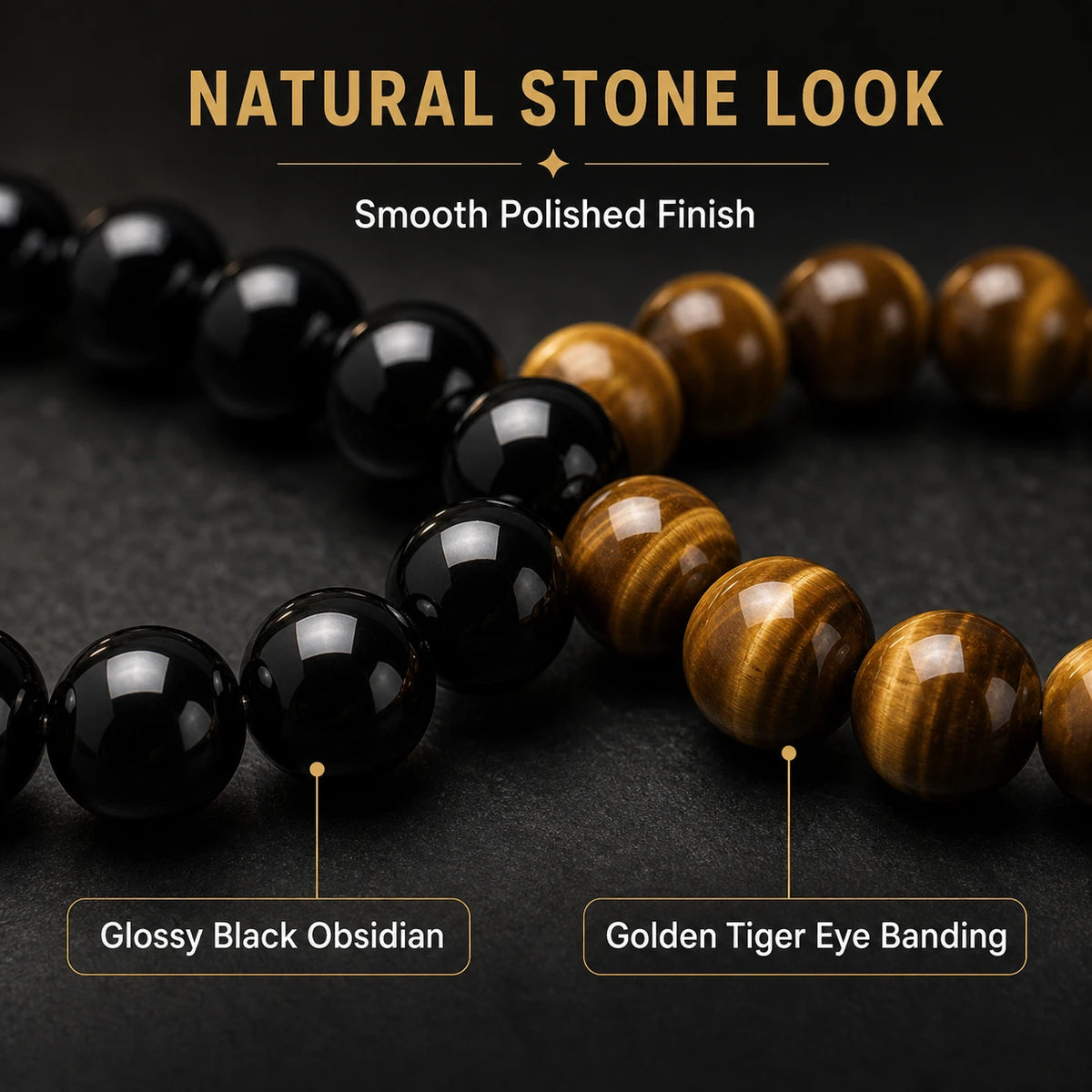 Black Obsidian & Tiger Eye Bracelet Set — wearing or styling view