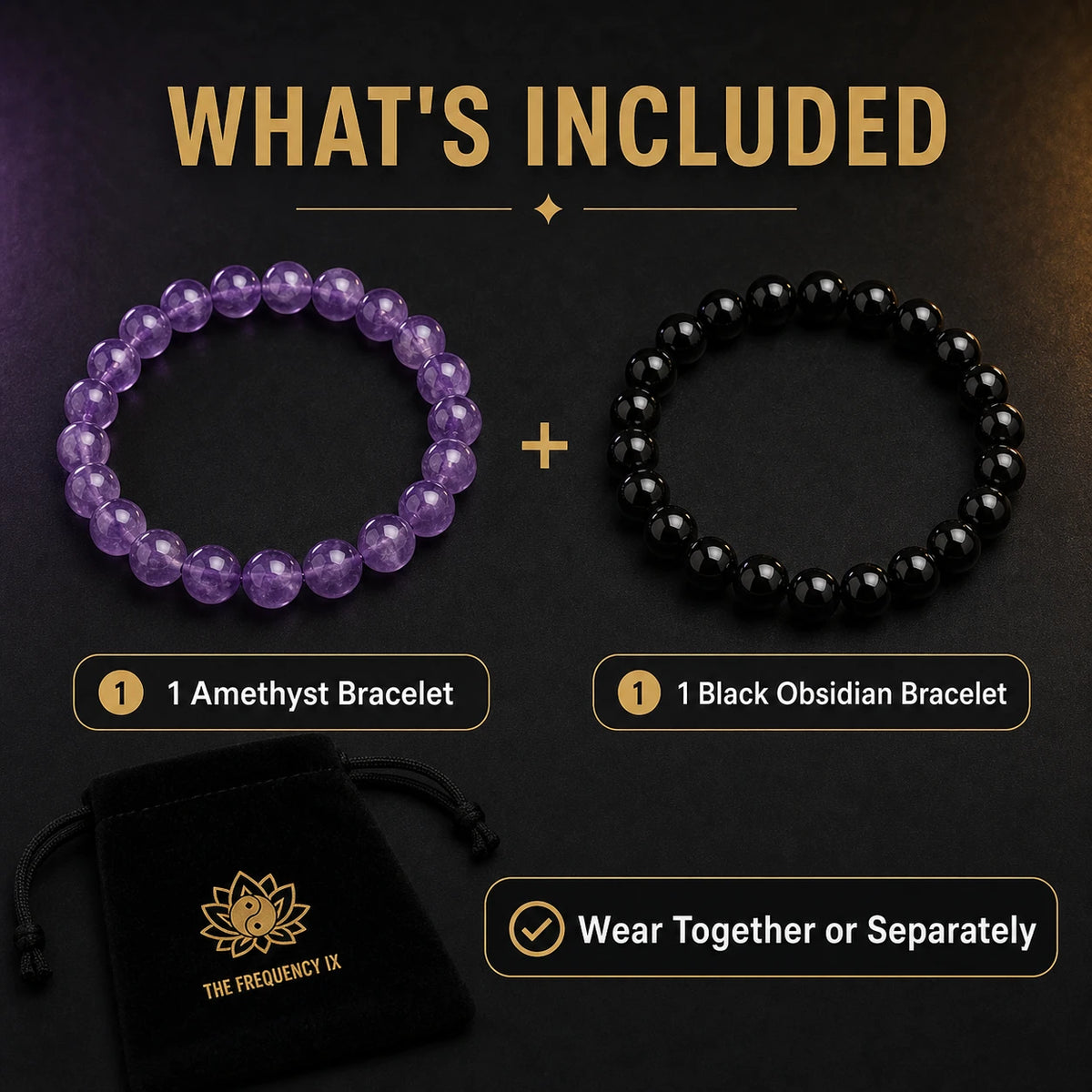 Amethyst & Black Obsidian Bracelet Set — stone and surface detail