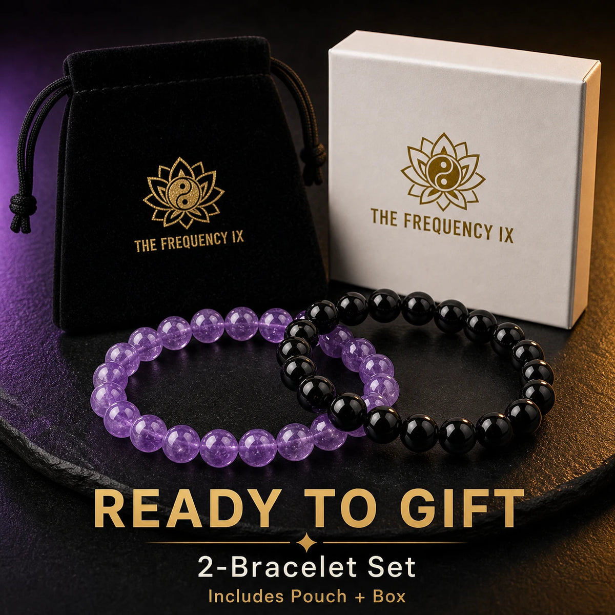 Amethyst & Black Obsidian Bracelet Set — closure or construction detail