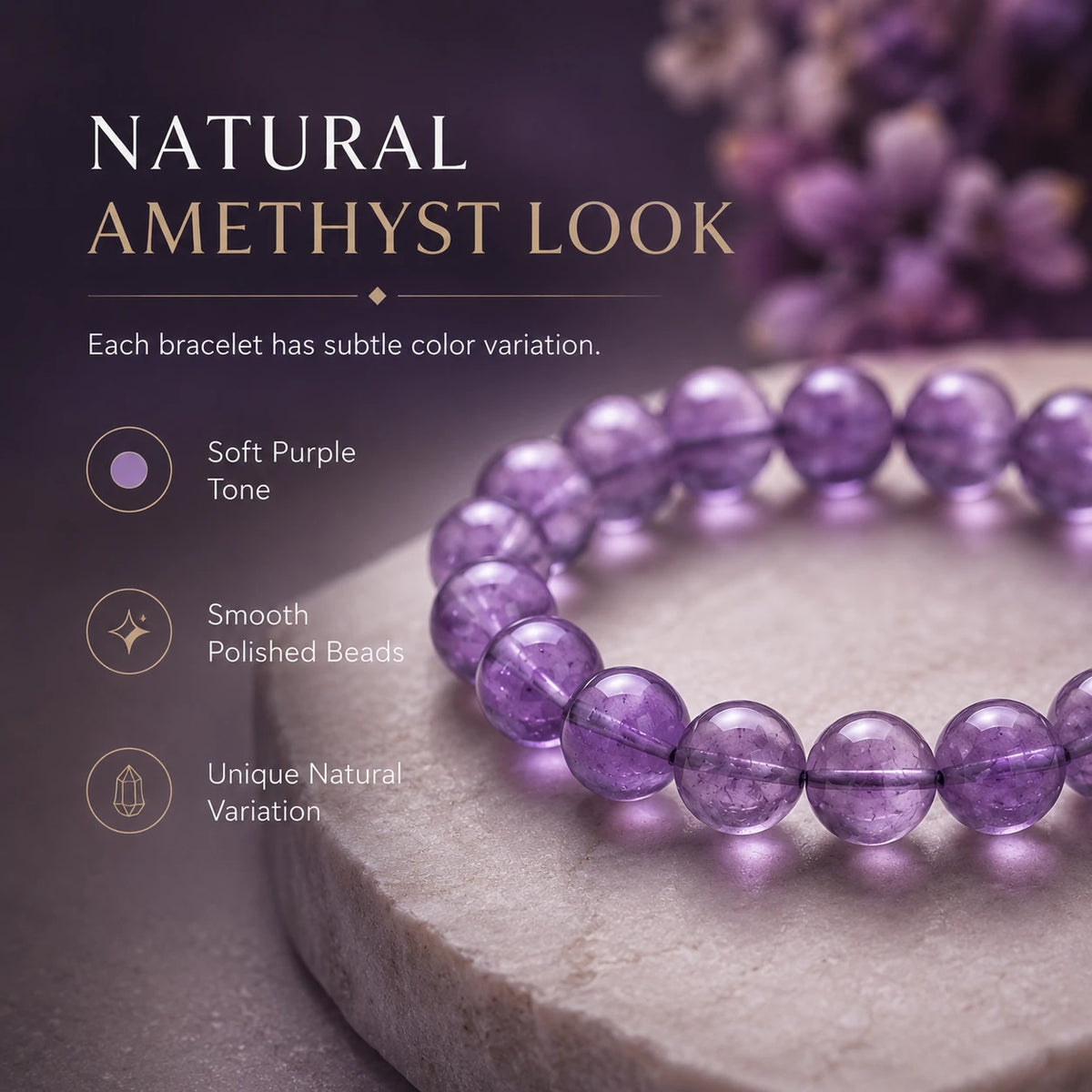 Amethyst Bracelet — stone and surface detail