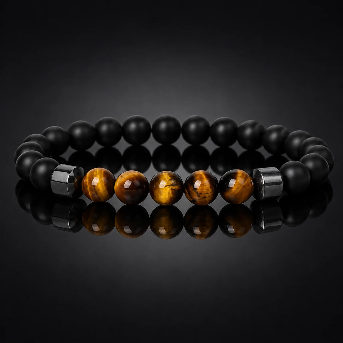 Tiger Eye & Matte Black Bracelet — alternate angle