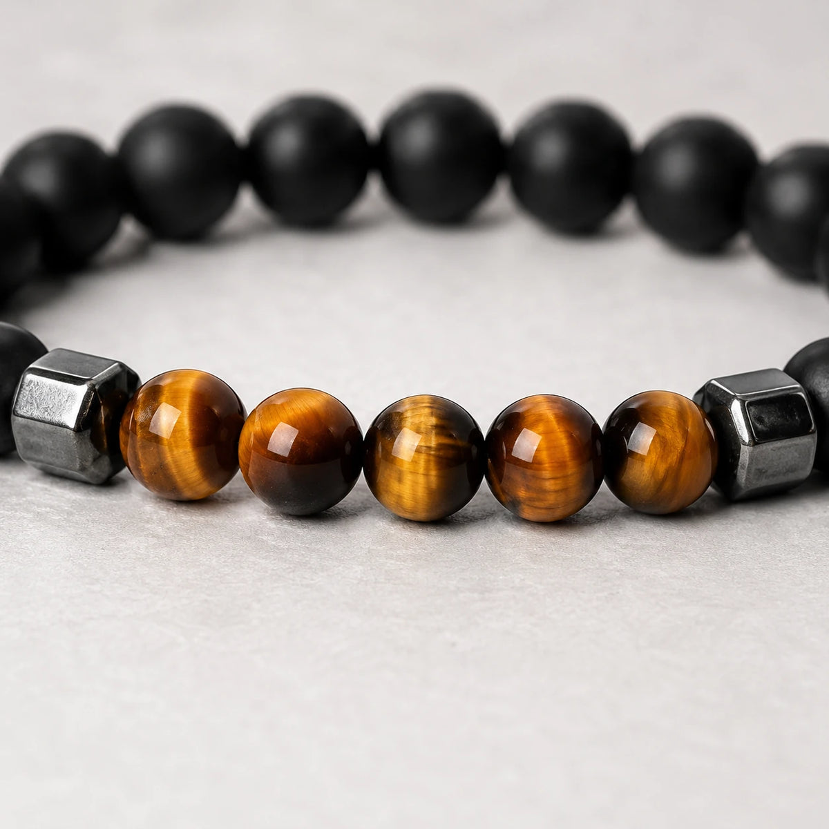 Tiger Eye & Matte Black Bracelet — wearing or styling view