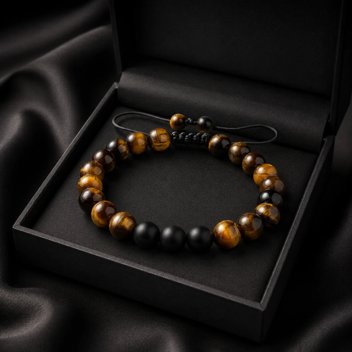 Tiger Eye & Matte Black Bracelet — scale and proportion view