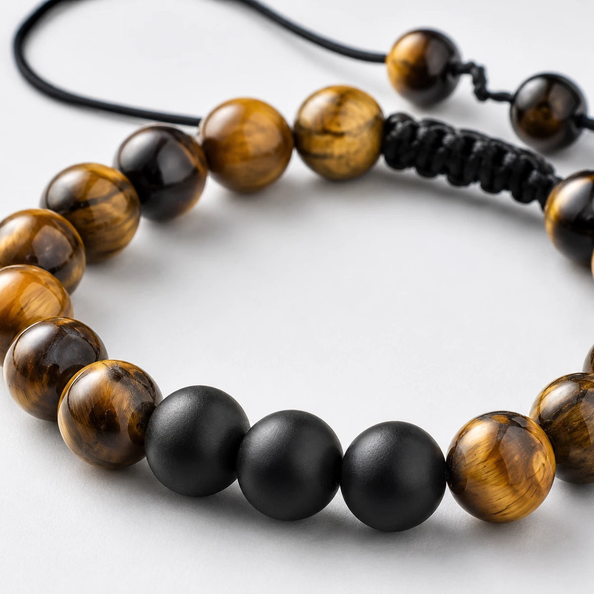Tiger Eye & Matte Black Bracelet — wearing or styling view