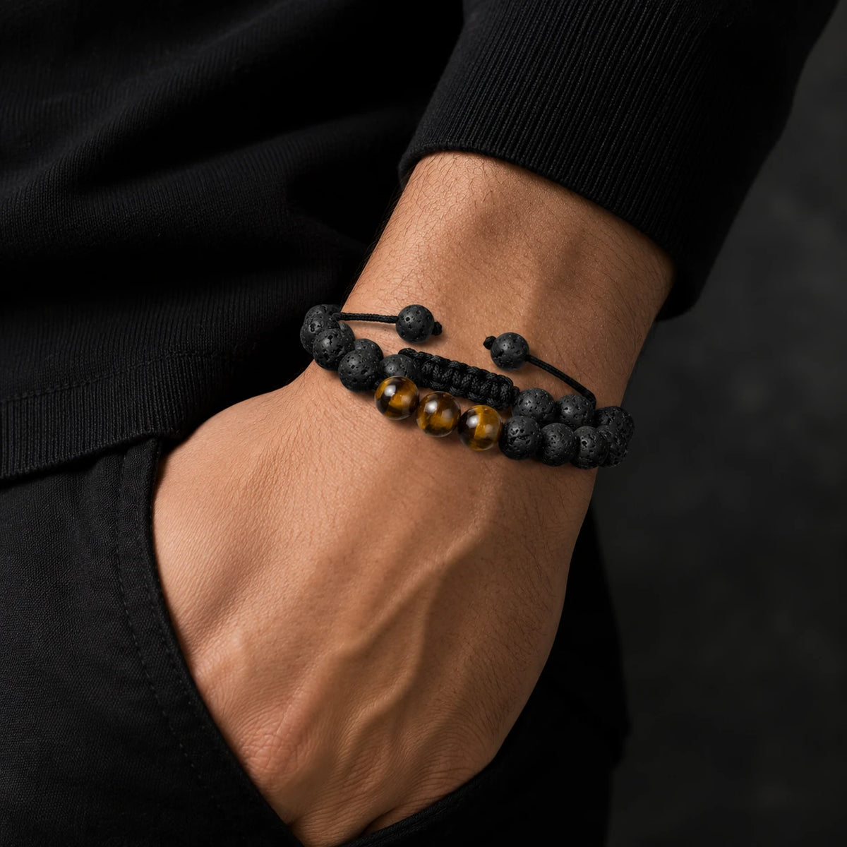 Lava Stone & Tiger Eye Bracelet — alternate angle