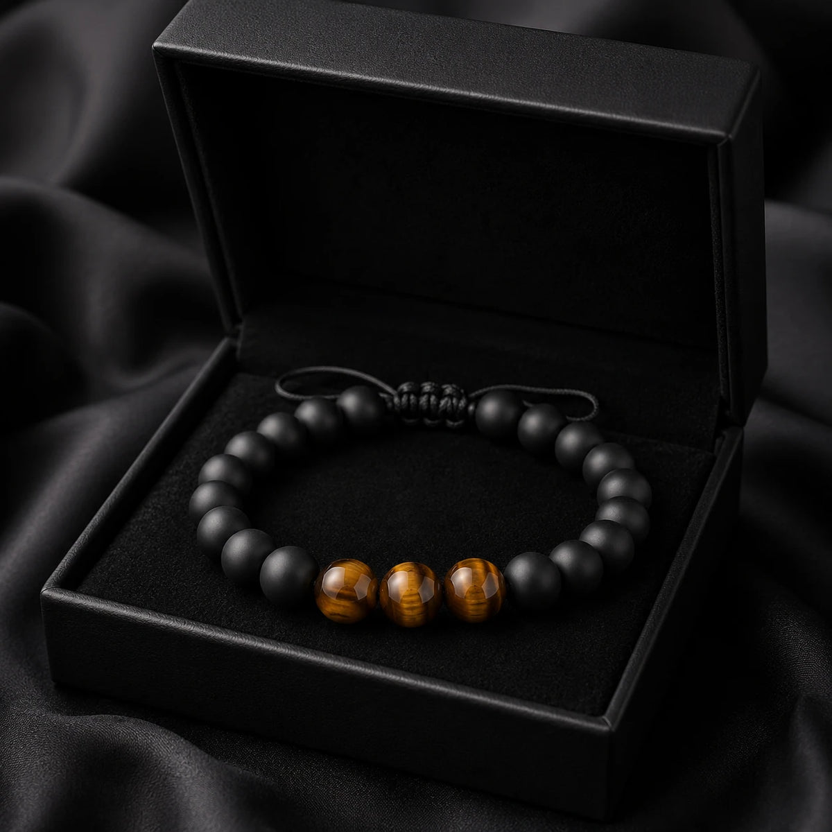 Matte Black & Tiger Eye Bracelet — scale and proportion view
