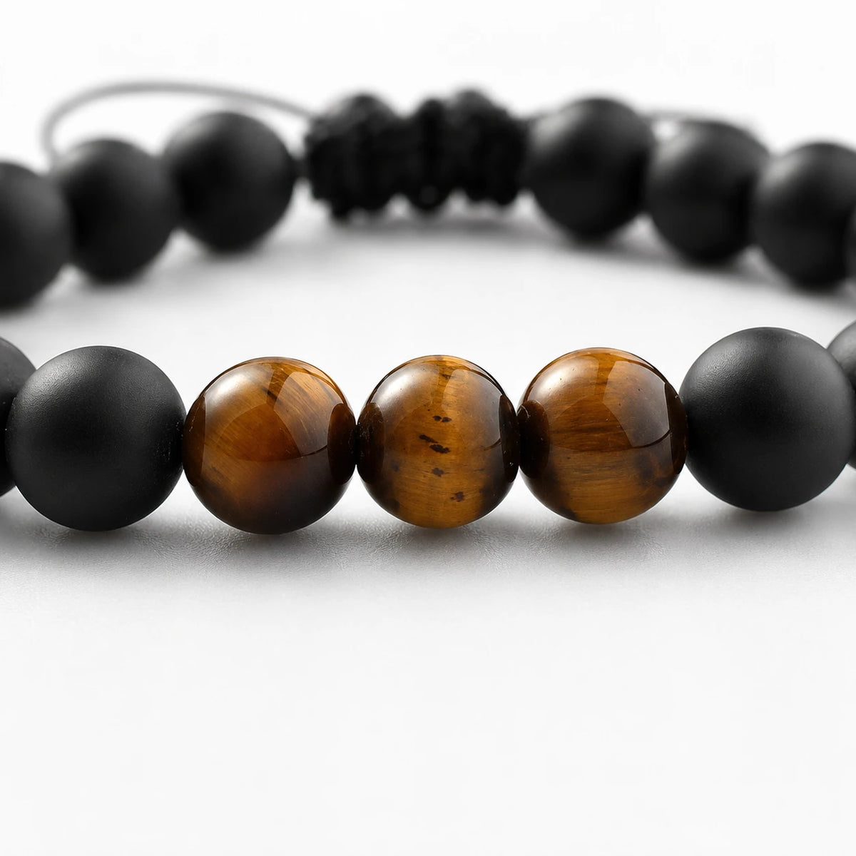 Matte Black & Tiger Eye Bracelet — wearing or styling view