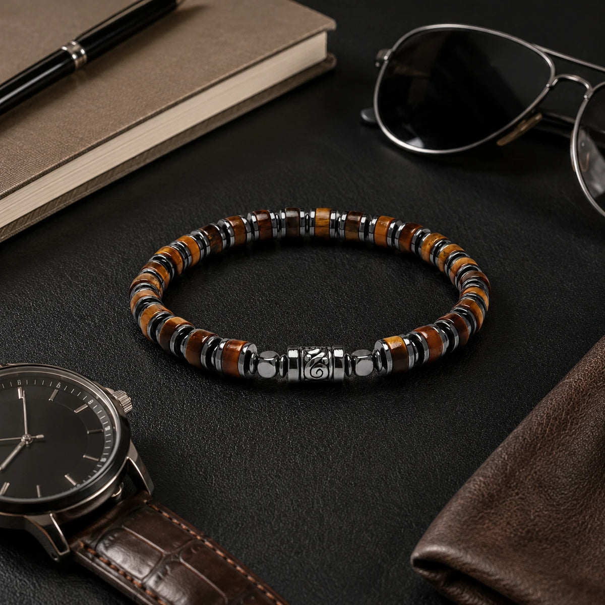 Old Roads Tiger Eye Bracelet — wearing or styling view