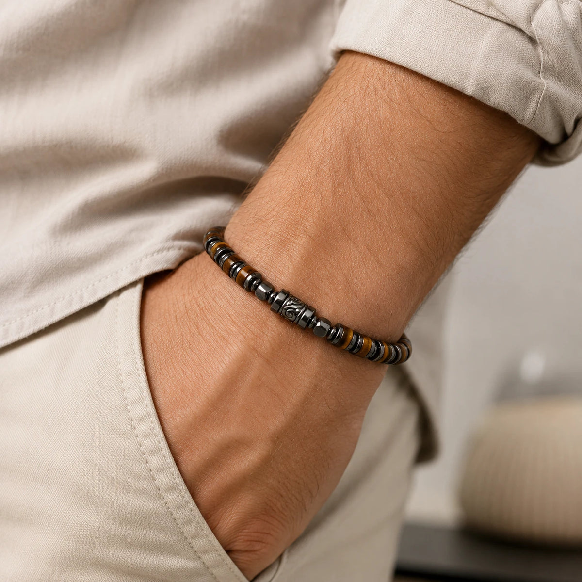 Old Roads Tiger Eye Bracelet — closure or construction detail