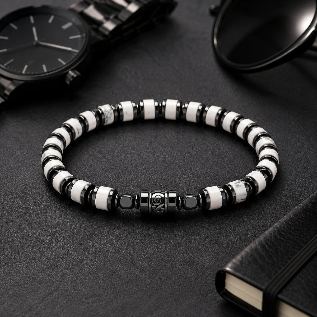Old Roads White Turquoise-Style Bracelet — scale and proportion view