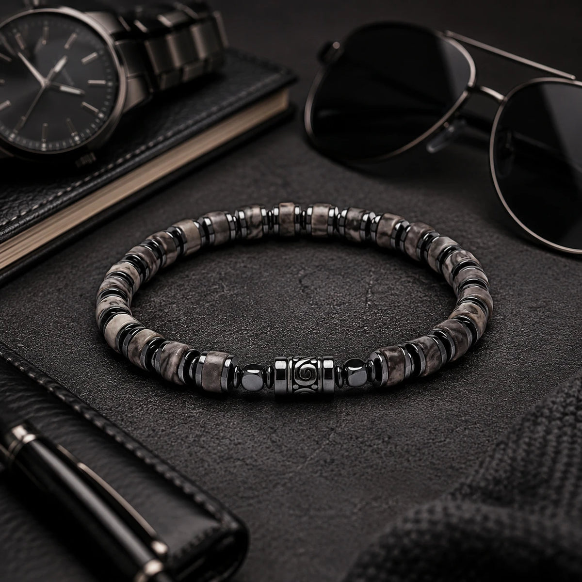 Old Roads Map Jasper Bracelet — scale and proportion view
