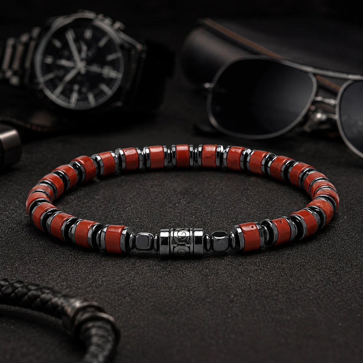 Old Roads Red Stone Bracelet — stone and surface detail