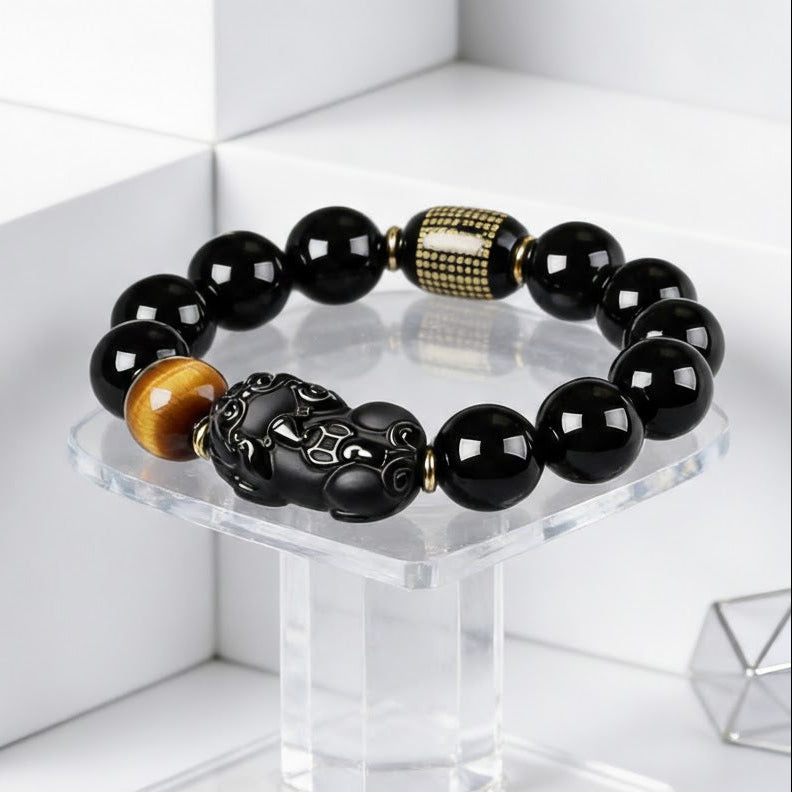 8A Black Obsidian & Royal PiXiu Alignment Bracelet