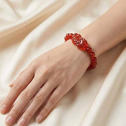 Wealth Guardian Red Agate & Gold-Etched PiXiu Talisman