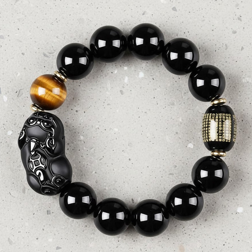 8A Black Obsidian & Royal PiXiu Alignment Bracelet