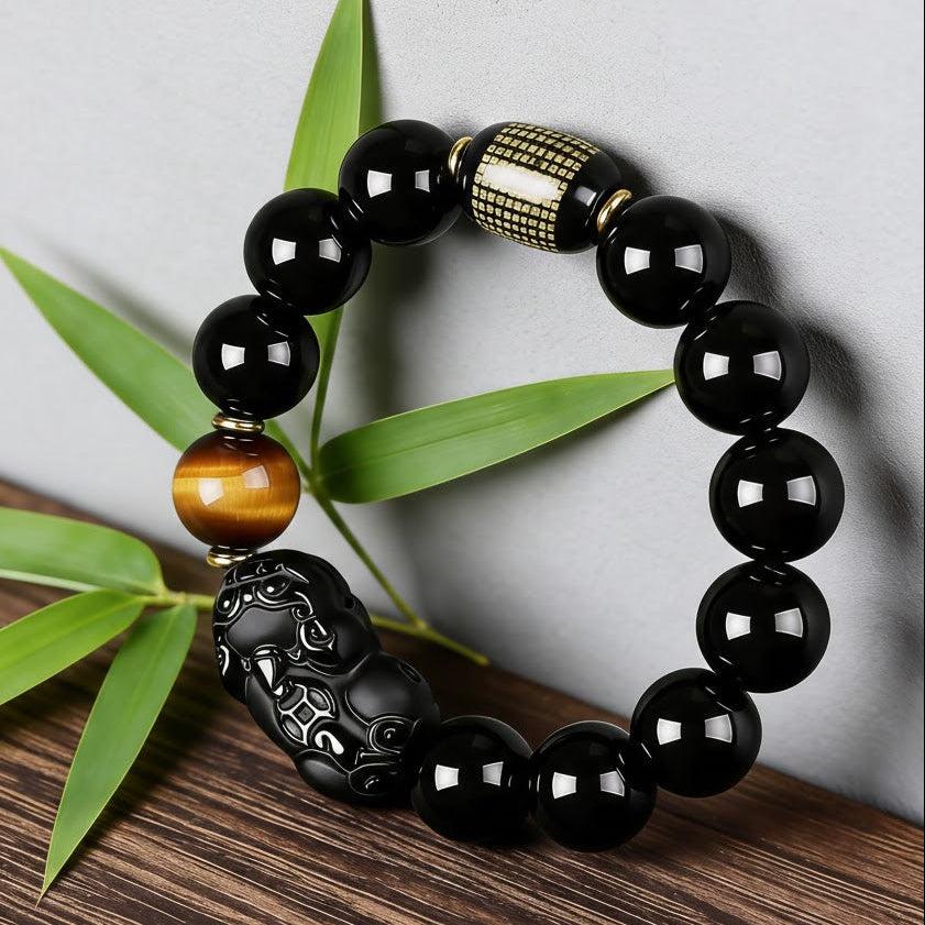 8A Black Obsidian & Royal PiXiu Alignment Bracelet