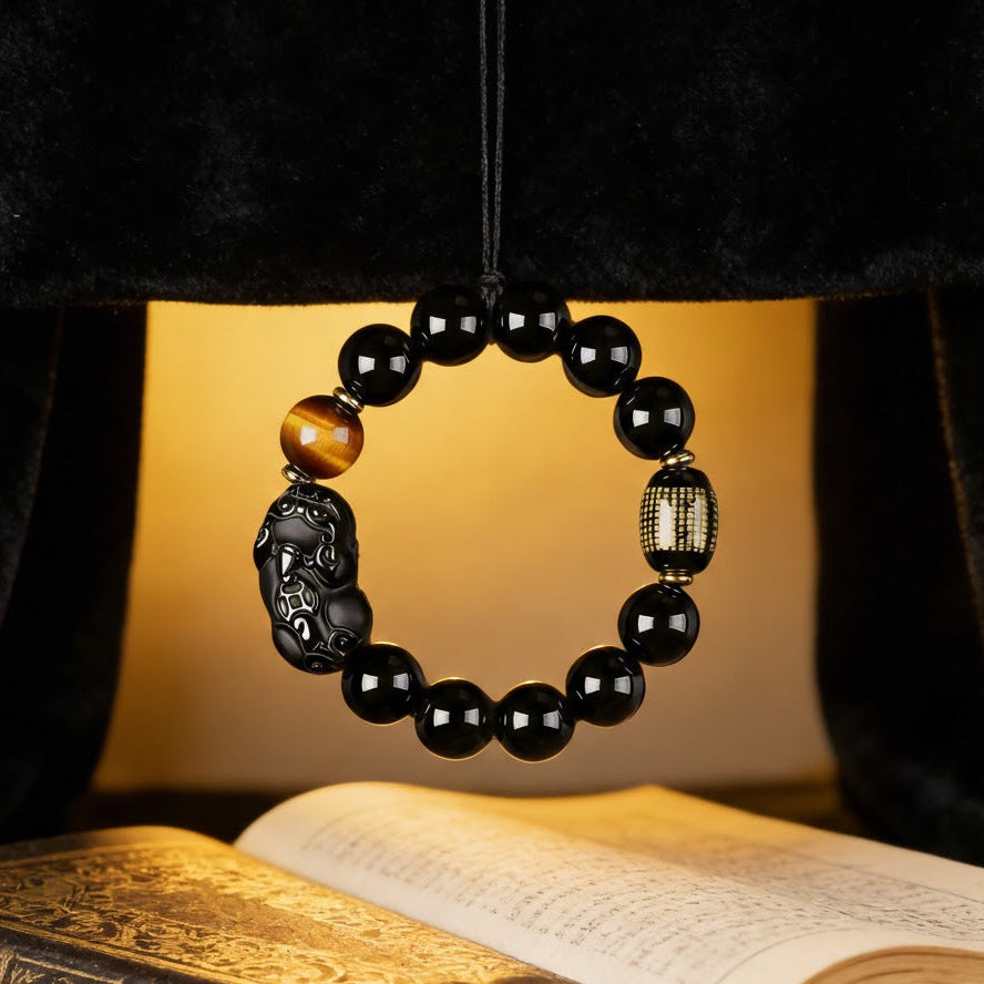 8A Black Obsidian & Royal PiXiu Alignment Bracelet