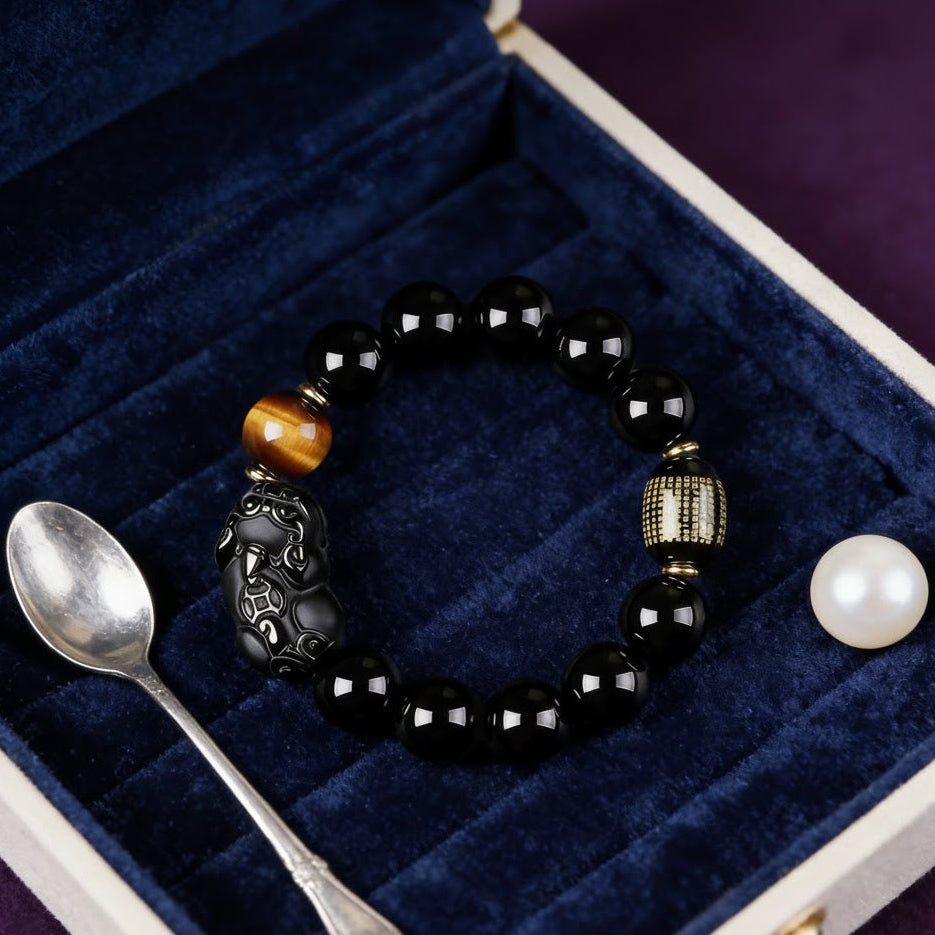 8A Black Obsidian & Royal PiXiu Alignment Bracelet